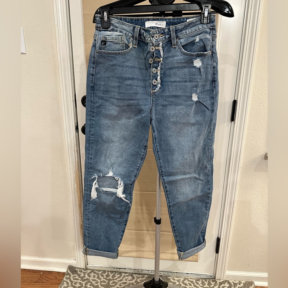 KanCan Women's Blue Distressed Boyfriend Jeans
